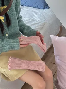 Scalpini in maglia ispessiti da donna, calze lunghe termiche accoglienti, simpatiche ghette rosa y2k.