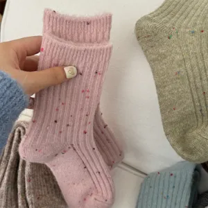 Thickened cashmere speckled mid-calf socks for women, cozy winter warm woolen slouchy socks.