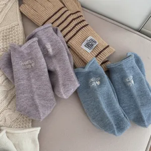 Cozy wool knit socks and striped gloves set, soft winter warm slouch socks for women.