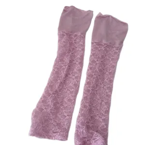 Pink lace slouch socks for women, sweet Japanese style floral thin calf leg warmers summer.