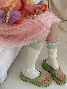 Korean style color-blocked lettuce edge stirrup leg warmers spring summer thin breathable socks