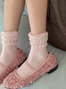 Atmungsaktive transparente Rüschen-Socken für Damen, süßer Ballett-Stil leichte Freizeitsocken.