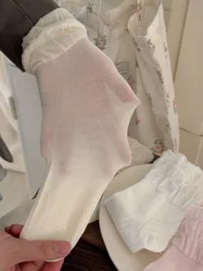 Damen atmungsaktive einfarbige transparente Kurzsocken, süße Ballett Stil Rüschensocken Sommer.