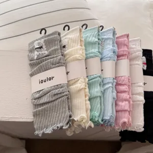 Japanese style solid color knitted leg warmers candy colors cute ribbed boot cuffs for women
