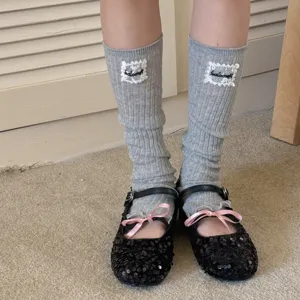 Japanese style solid color ribbed leg warmers sweet fashion socks for women daily wear