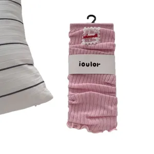 Pink knitted leg warmers for women, sweet Japanese style stacked socks, soft candy color boot cuffs.