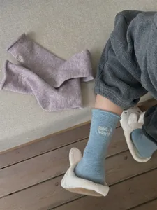 Japanese style roll cuff wool socks for women, cozy winter thermal soft stack socks.