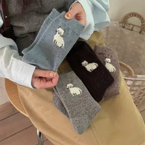 Cozy wool speckled knit socks with cute animal patterns. Soft Japanese style mid-tube hosiery.