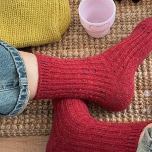 Cozy thick wool blend speckled mid-calf socks for women, warm winter vintage aesthetic knit socks.