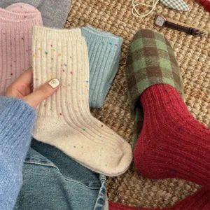 Thickened cashmere flecked mid-tube socks for women, cozy winter warm Japanese soft wool socks.