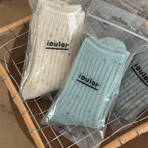 Thickened cashmere nepp mid-calf socks for women, warm winter Japanese style knit socks.