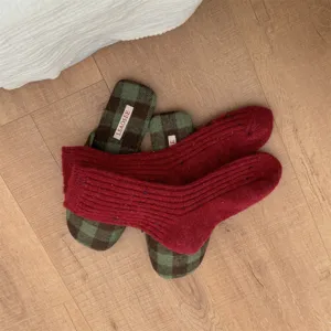 Women thick wool flecked mid-tube socks winter warm cozy slouchy knit socks daily wear