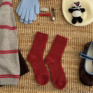 Thickened wool blend flecked mid-calf socks for women, cozy winter warm Japanese style socks.