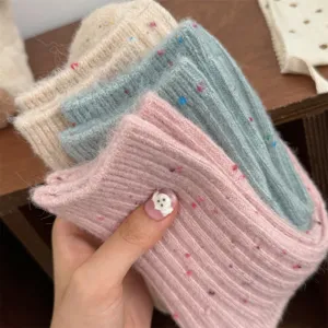 Womens Thickened Cashmere Nep Mid Tube Socks Winter Warm Japanese Soft Slouch Socks Casual Daily Thermal Knit Hosiery