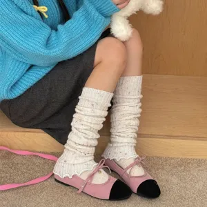 Scaldamuscoli spessi in cashmere, calzini invernali lavorati a maglia con pois, stile kawaii