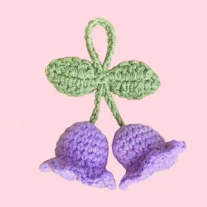 Handmade crochet purple bellflower keychain bag hanging ornament wool yarn car pendant detail