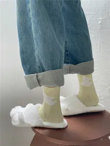 Cute cloud puppy mid-calf socks for women, trendy multi-color casual kawaii spring hosiery.