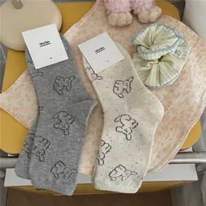 Cute cartoon dog mid-tube socks for women, soft cotton casual daily wear multiple pairs.