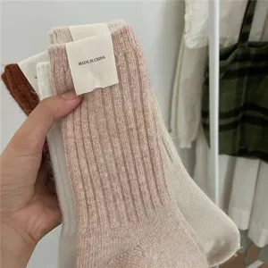 Cozy fuzzy ribbed winter socks for women, thick warm mid-tube knit casual socks pack.