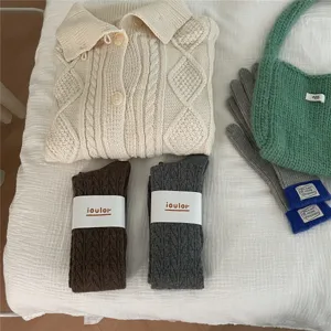 Dicke Damen Wollsocken Zopfmuster Winter Warme Retro Langstrümpfe Alltag Freizeitmode