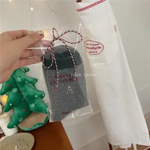 Christmas winter wool socks with cute tree embroidery, cozy mid-tube thermal gift packaged.