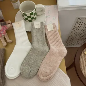 IOULOR Women Winter Warm Rabbit Hair Ribbed Crew Socks Solid Color Thickened Cozy Socks