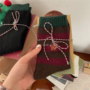 Christmas striped wool mid-tube socks festive winter cozy knit hosiery for women
