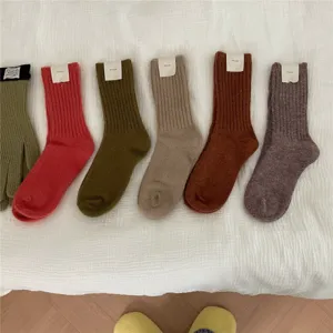 Thick warm winter women wool socks ribbed mid-tube cozy knit socks casual daily wear