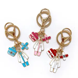 Colorful medical doctor nurse keychain cute alloy keyring enamel bag pendant charms