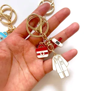Medical theme keychain cute doctor nurse gift alloy keyring enamel medical bag