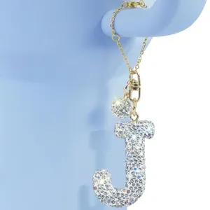 Glitzernder Buchstabe J Anhänger mit Goldkette Kristall Schlüsselanhänger Zubehör