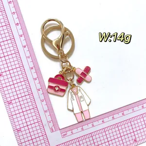 Medical theme keychain alloy doctor coat first aid kit bag keyring charm cute accessory gift