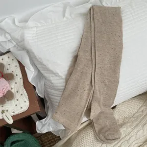 Cozy speckled knit footed tights for women, soft cotton blend winter warm leggings detail.