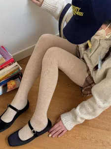Cozy specked cotton pantyhose for women, winter slimming footed tights, comfortable daily wear.
