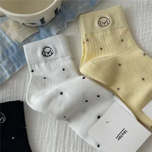 IOULOR cute polka dot embroidered short socks, soft and breathable casual socks for women.
