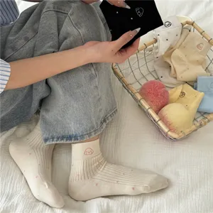 Cute embroidered polka dot mid tube socks, breathable soft casual socks for daily wear.