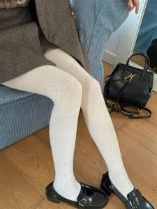 Women colorful speckle knitted footed tights winter warm cute sweet daily fashion hosiery