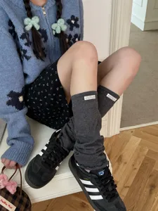 Y2K knitted grey leg warmers slouch socks trendy streetwear cozy aesthetic fashion style