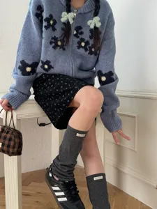 Y2K knit leg warmers for women fashion cute aesthetic winter warm tall socks accessory