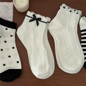 Carine calze corte con fiocco da donna stile dolce cotone casual alla caviglia traspiranti