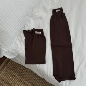 Brown knit leg warmers y2k aesthetic cute ruffled long socks soft winter thermal accessories