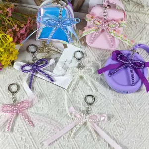 Handmade pearl bow keychain sweet ins style lace mini backpack pendant bag charm accessory
