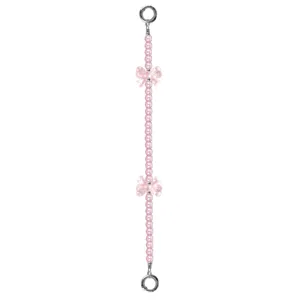 Bellissimo ciondolo per cellulare in perle rosa con fiocchi carini e anelli di metallo.