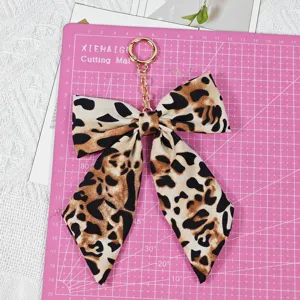 Porte-clés Nœud Papillon Imprimé Léopard Pendentif Sac Tissu Mignon Anneau De Clé