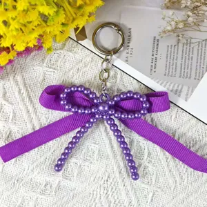 Handmade pearl double bow detail keychain sweet cute bag charm aesthetic accessory stylish