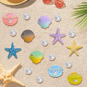 Colorful resin seashell starfish shoe charms for clogs, cute DIY beach accessories set.