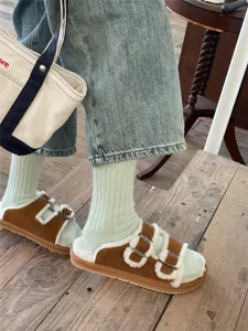 Cozy light green ribbed mid-calf socks for women, thick warm winter knit casual hosiery.