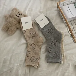 Cute dog printed cotton mid-calf socks for women casual soft sweet daily wear breathable