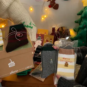 Christmas wool socks mid tube festive striped gingerbread man cozy winter gifts for women