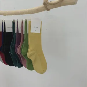Chaussettes mi-hautes unies pour femmes IOULOR style japonais chaussettes en coton douces
